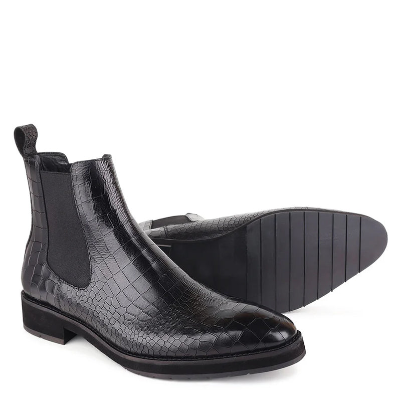 Stylish Croco Italian Leather Chelsea Boot Black