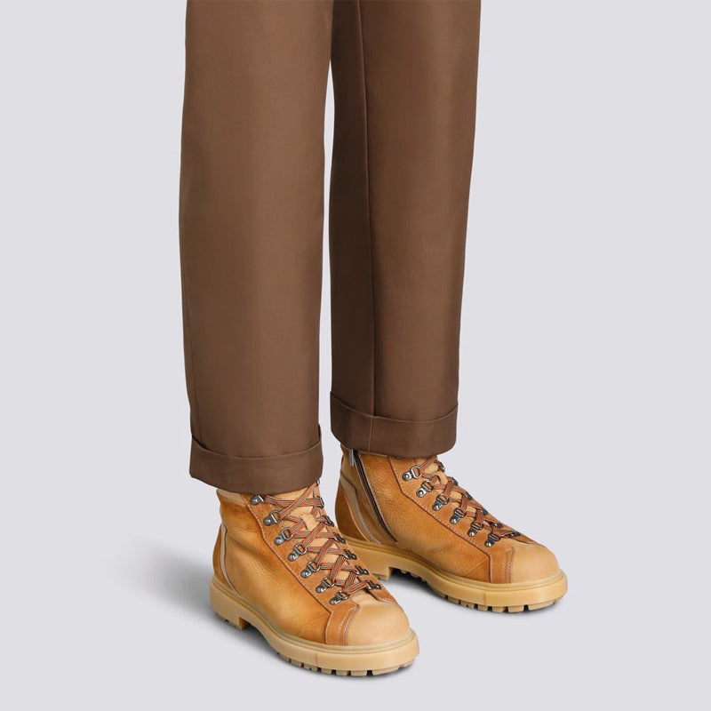 Men Tumbled Leather Hiking Boots With Fur