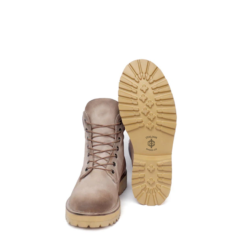 Suede Leather Lace-Up Biker Beige Boot