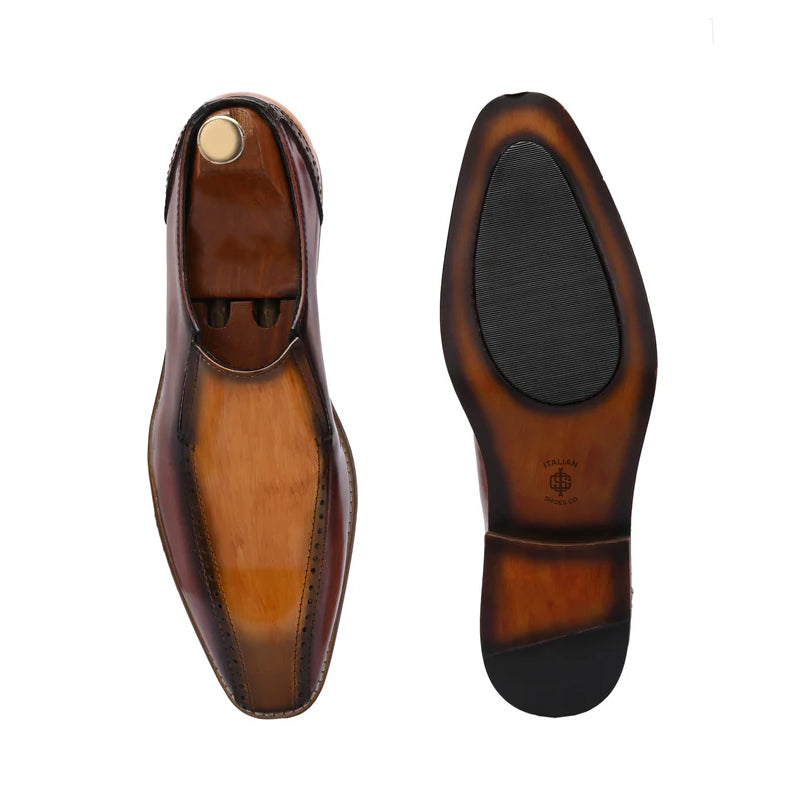 Handpainted Dual Tone Solid Leather Burgundy and Tan Loafer