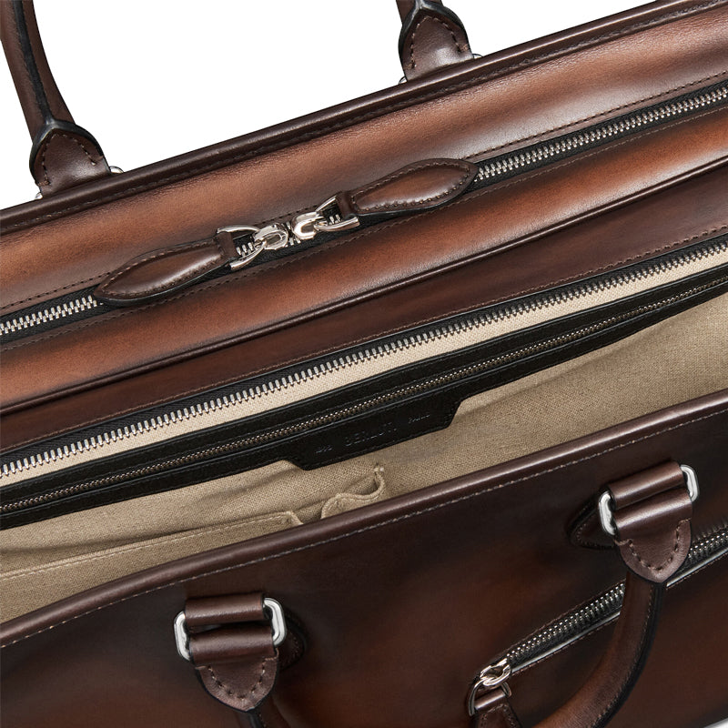 Grained Leather Burgundy Satchel