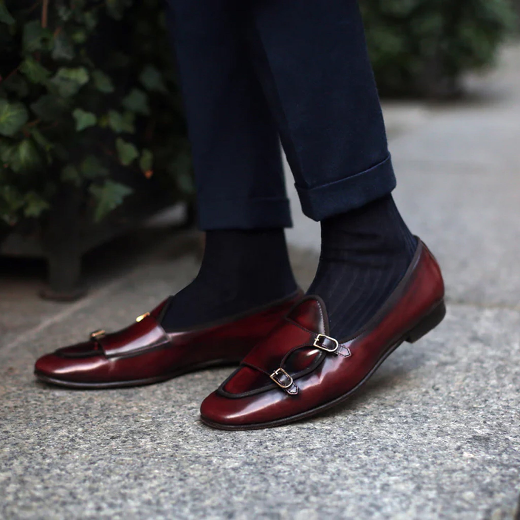 Wine Double Monk Strap Shoes