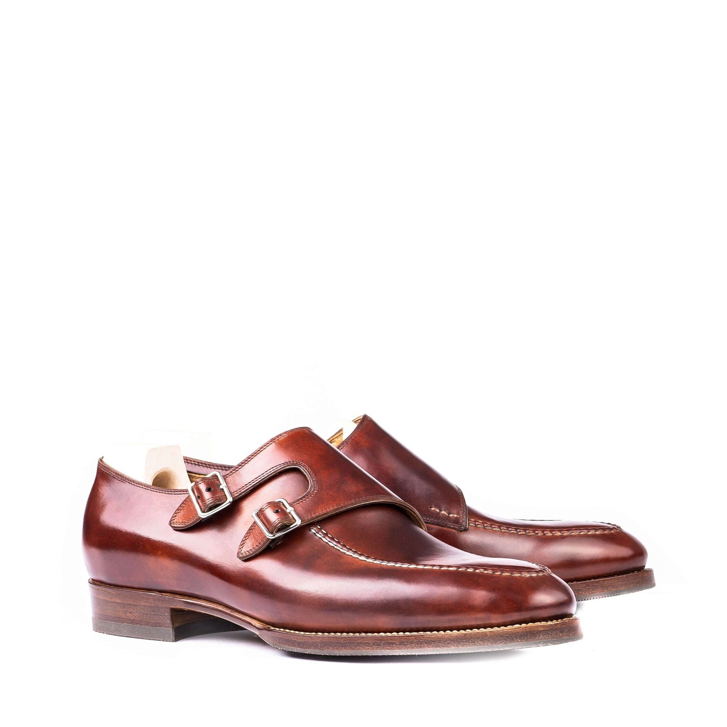 Men Leather Double Monk Straps Slip-On Shoe