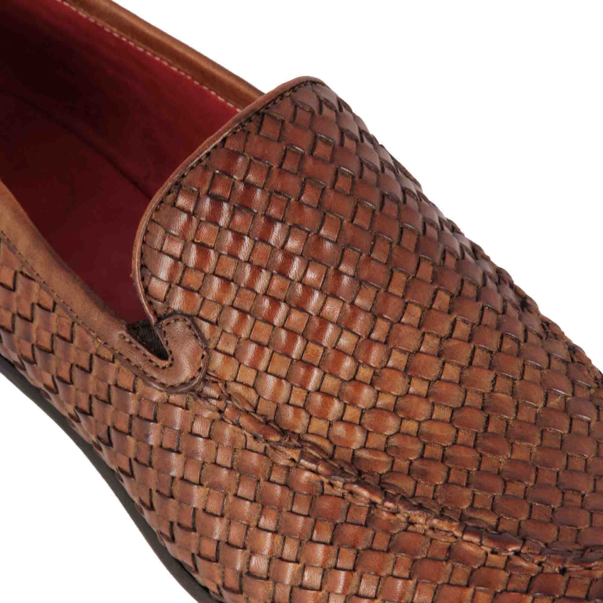 Light Brown Woven Leather Loafers - Main Image