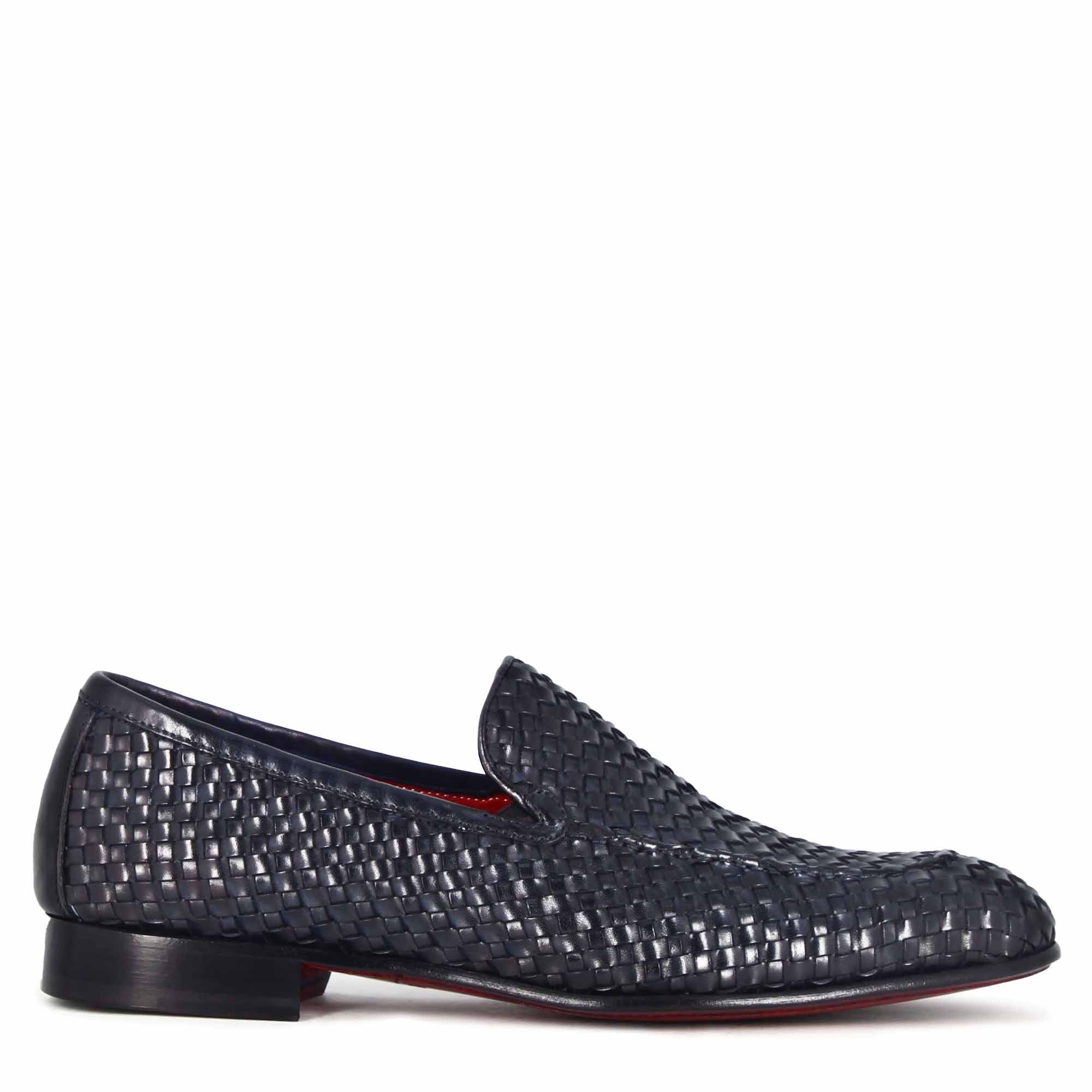 Black Woven Leather Loafer