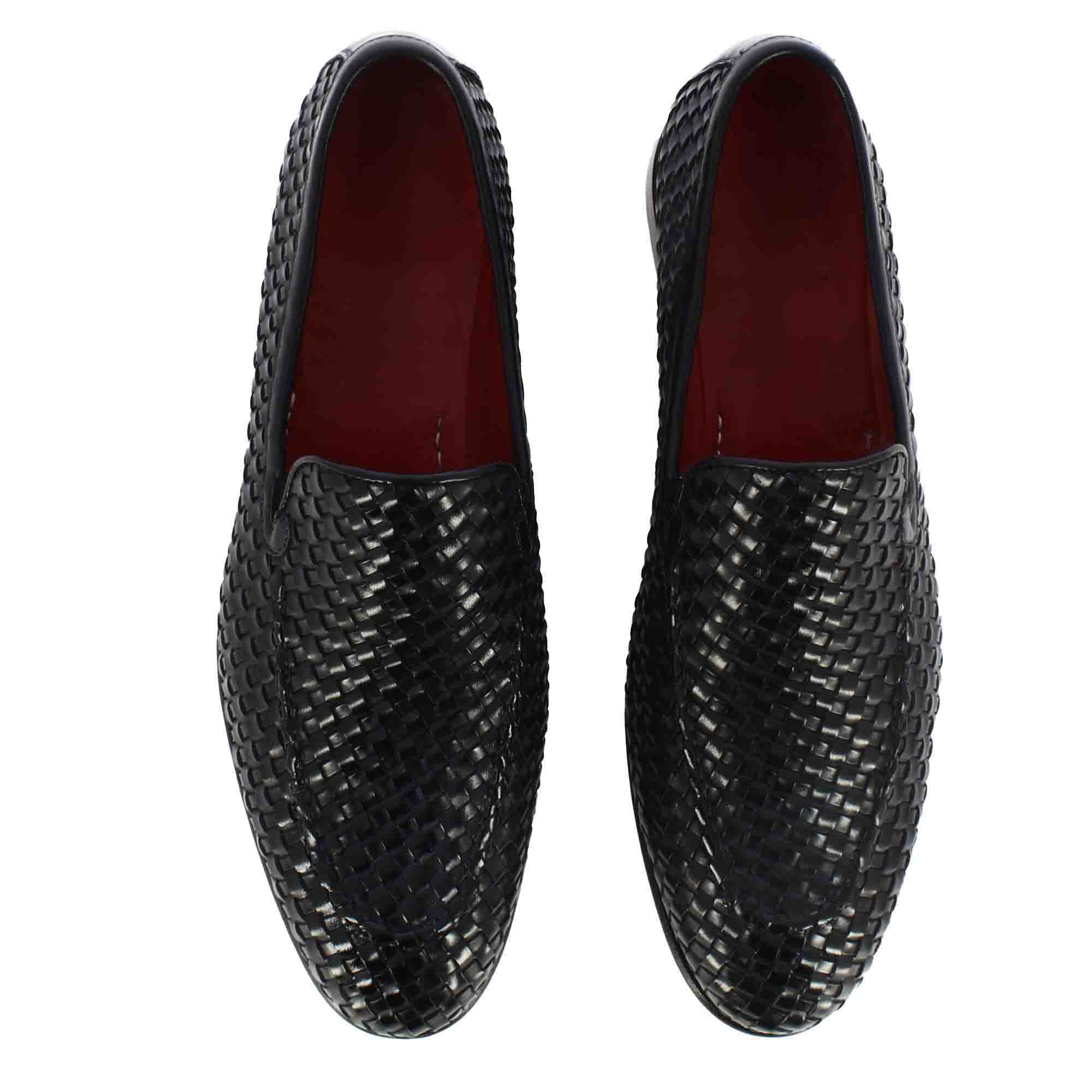 Black Woven Leather Loafer