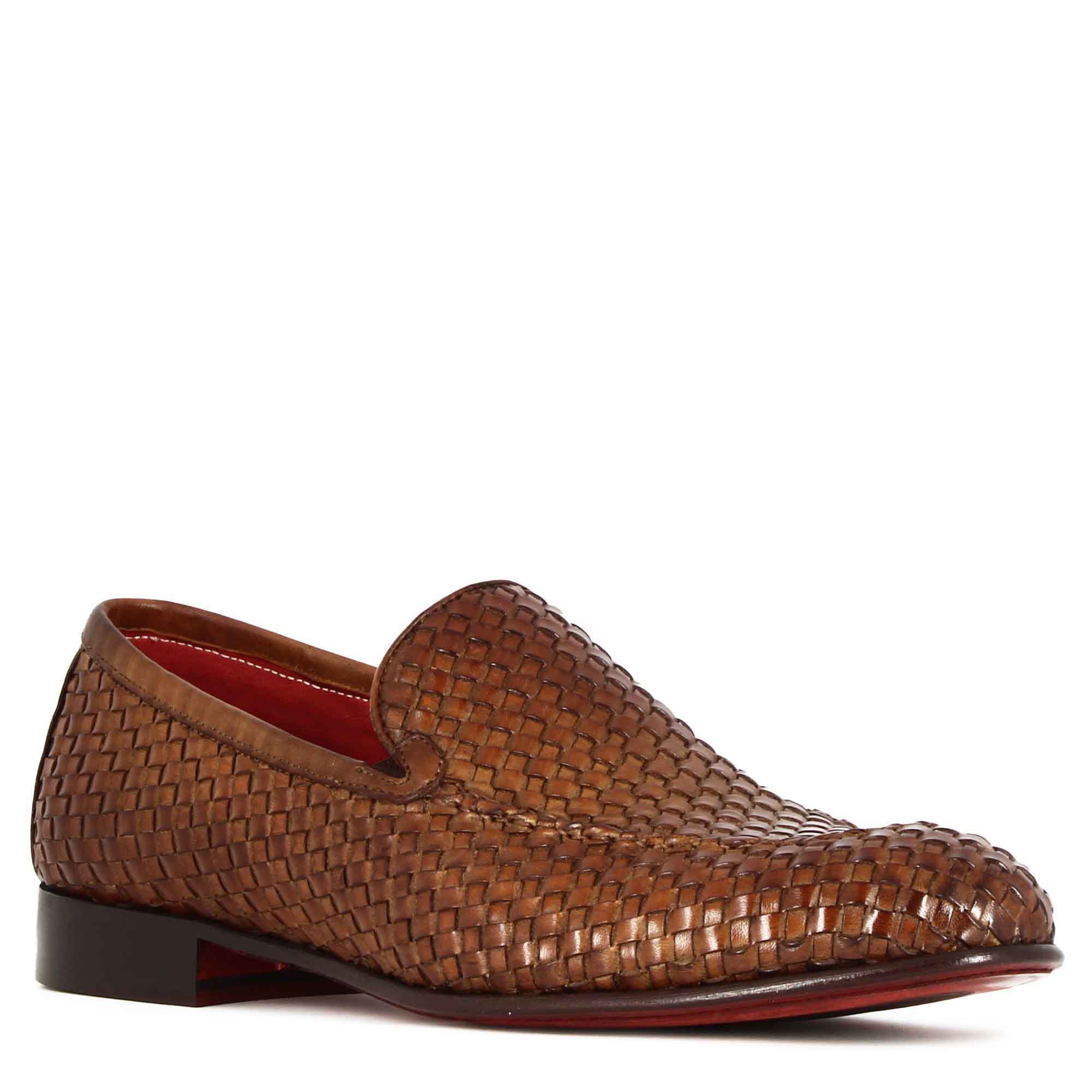 Light Brown Woven Leather  Loafers