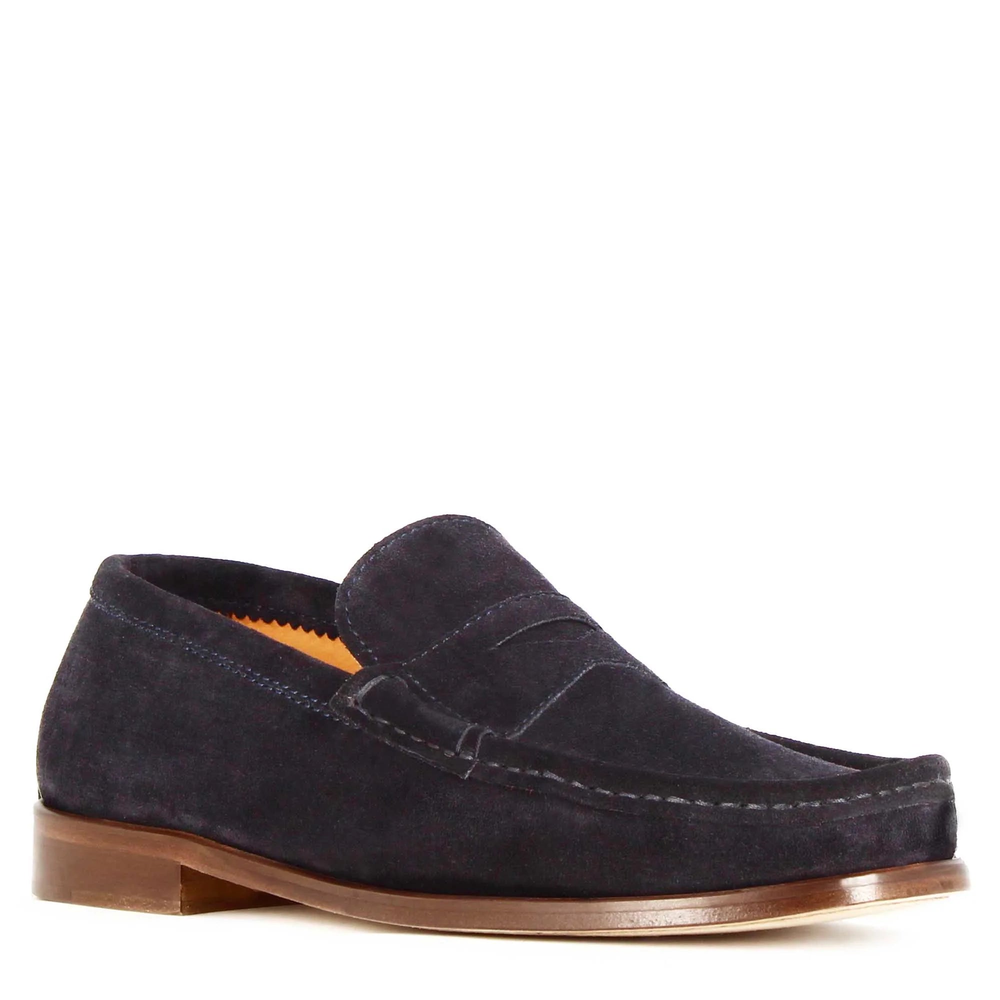 Navy suede leather loafer