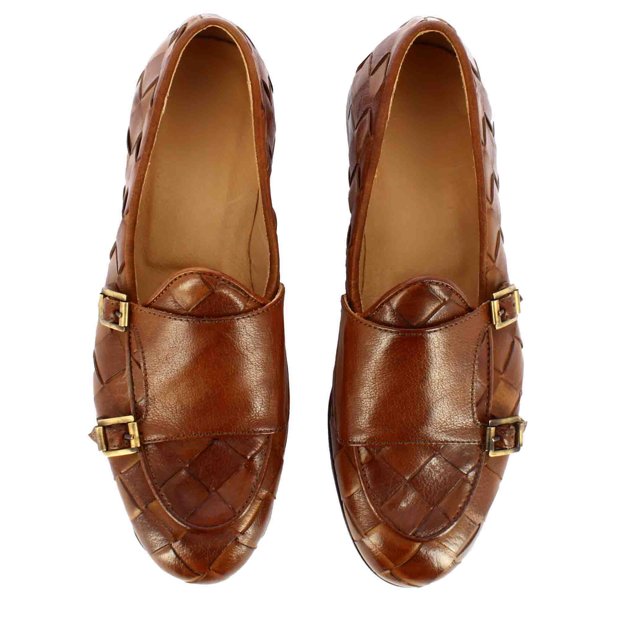 Brown woven leather moccasin