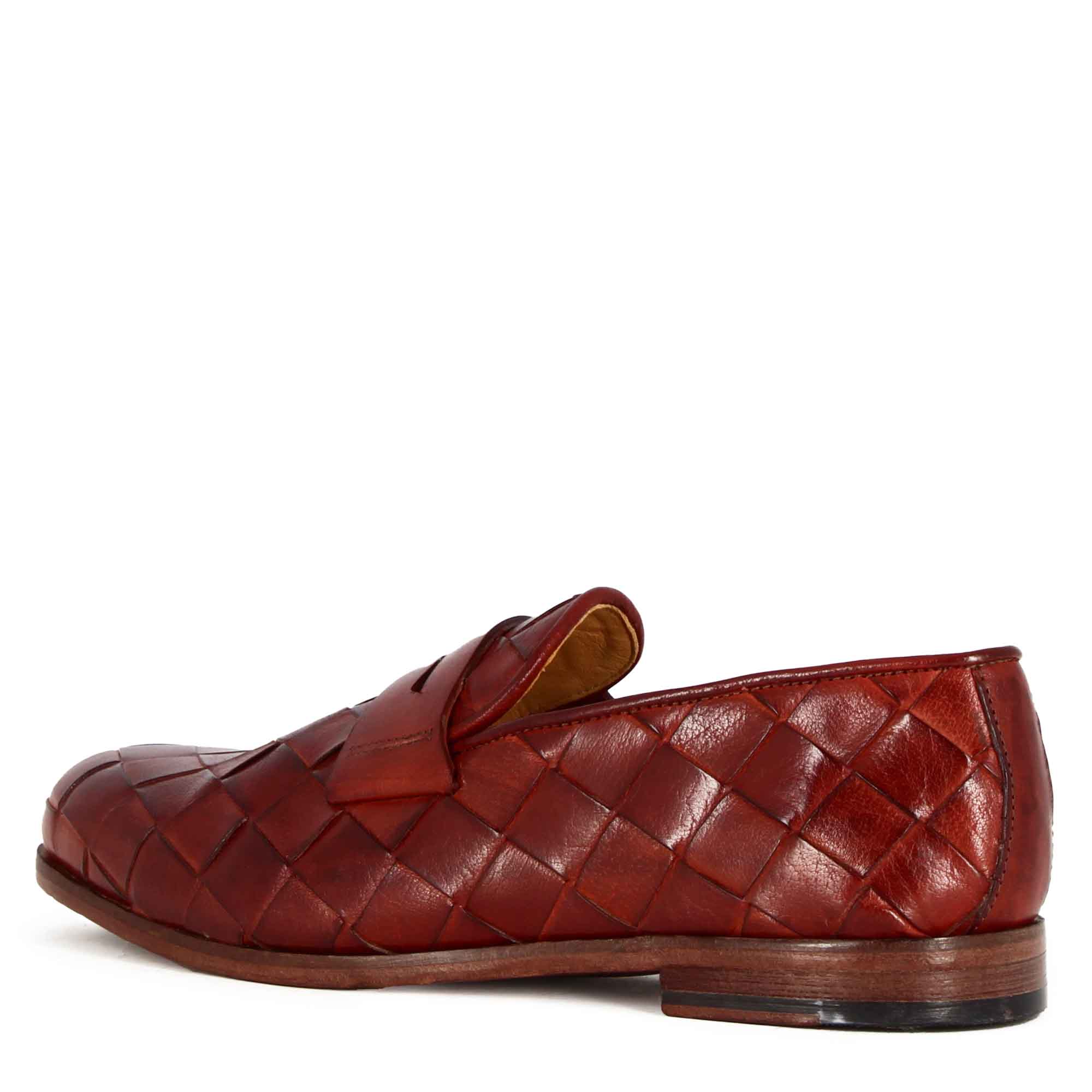 Red woven leather men's moccasin