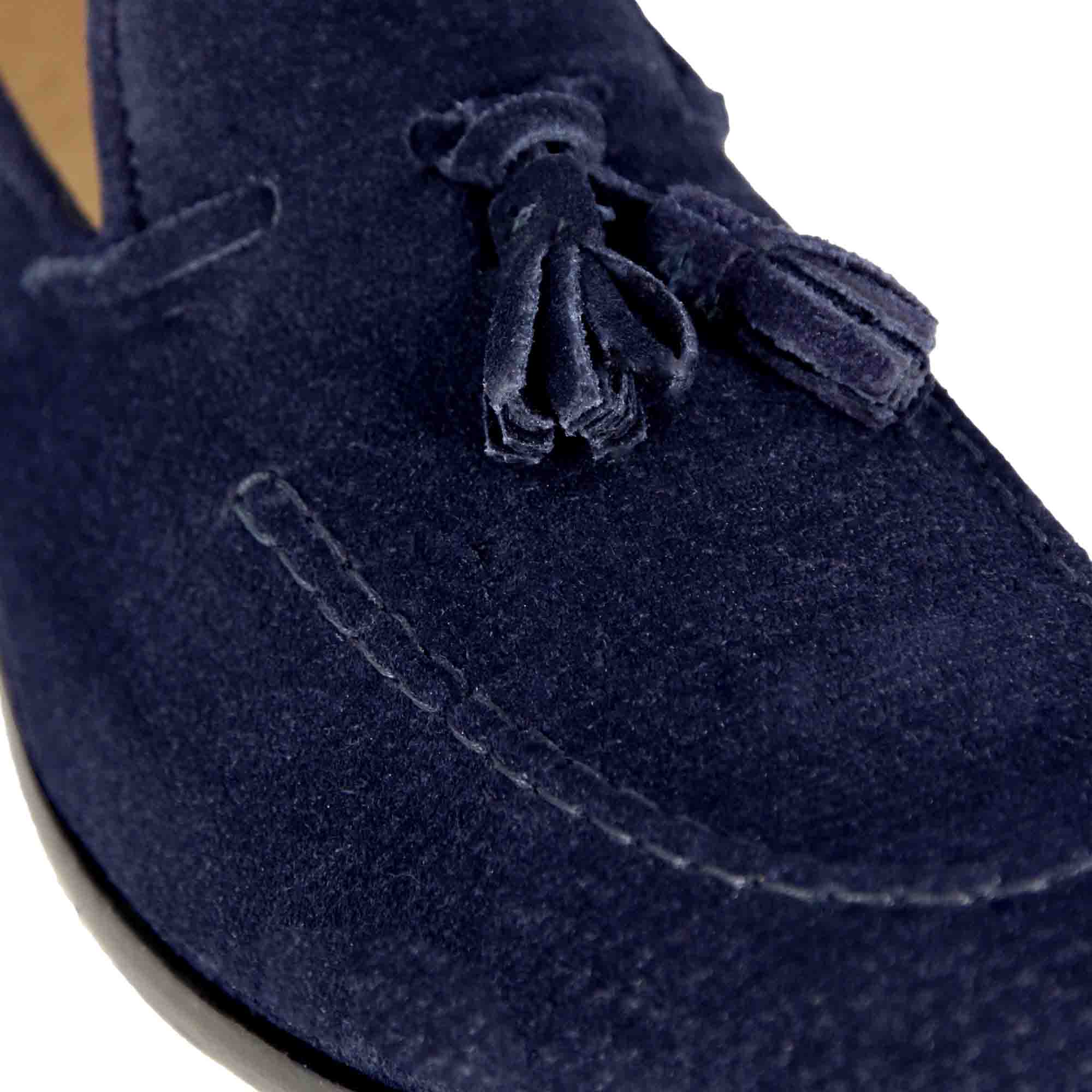 Suede Moccasin with Blue Tassels