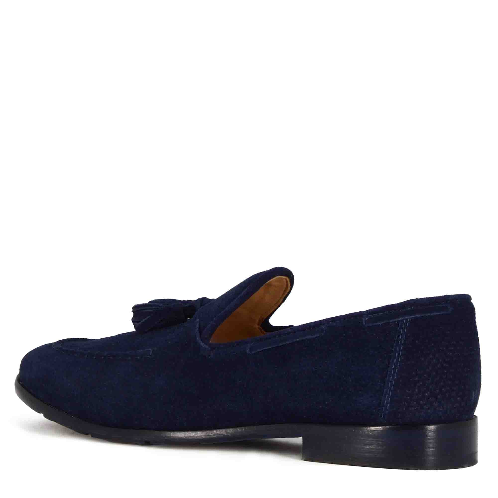 Suede Moccasin with Blue Tassels