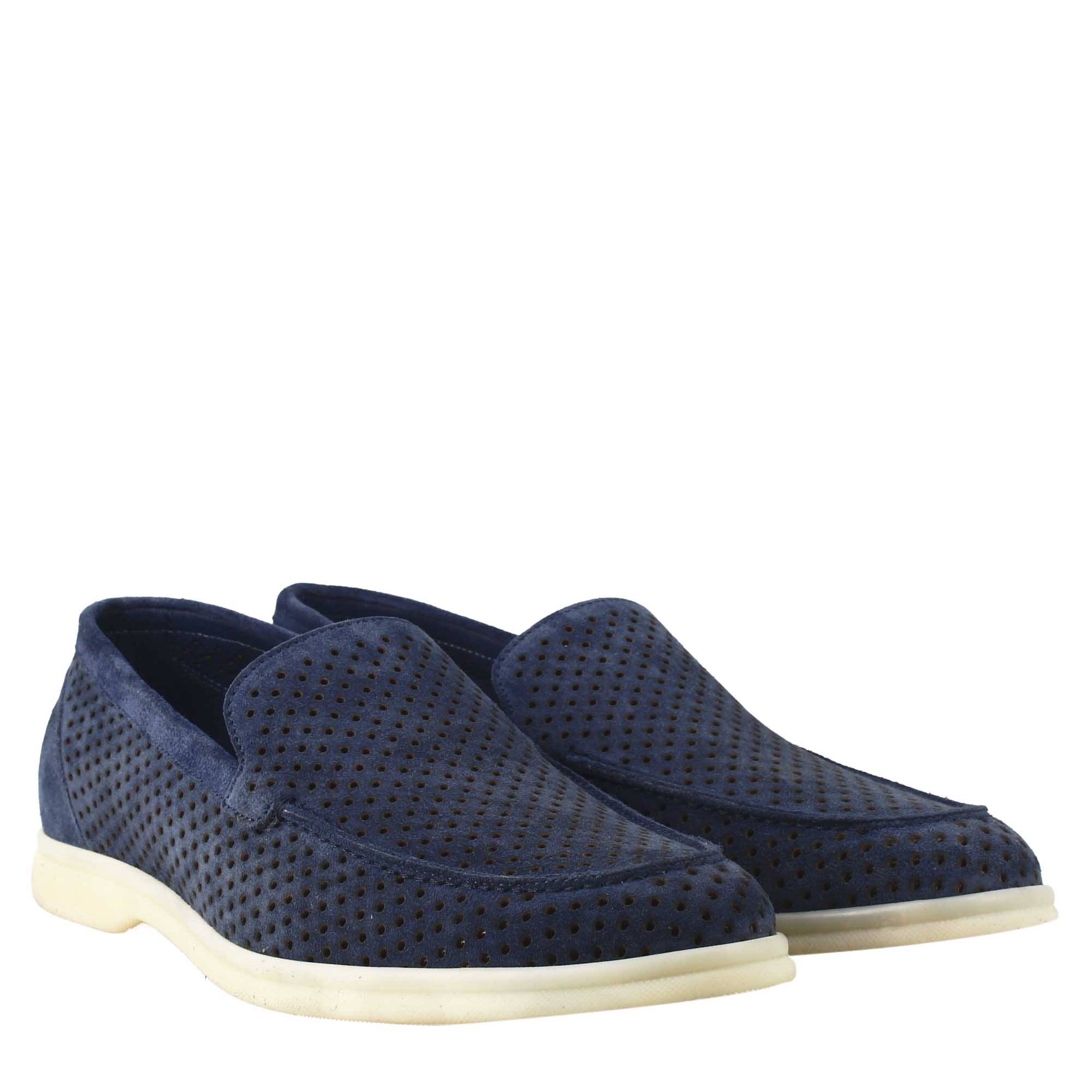 Dark blue unlined loafer in suede