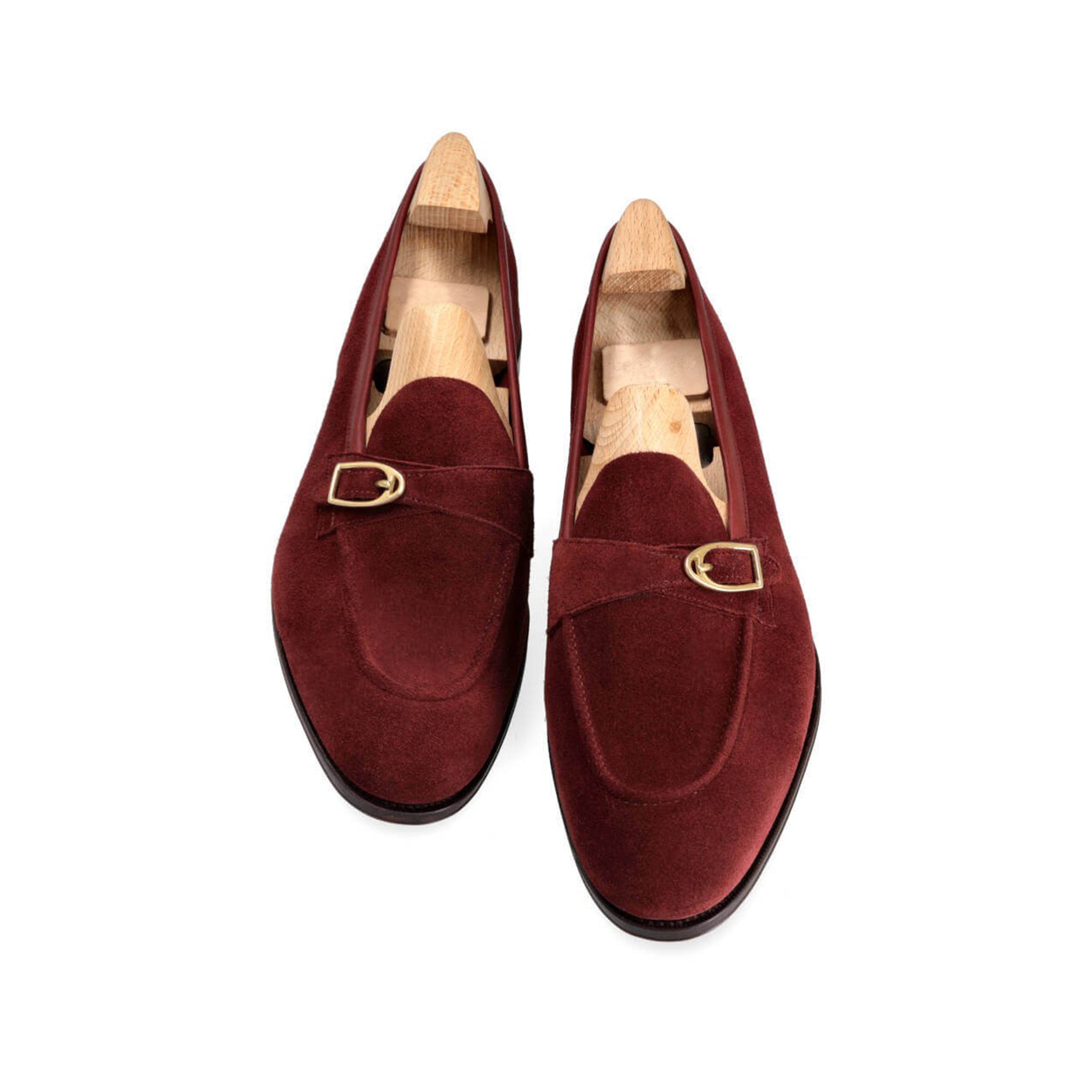 Burgundy Suede Monk Strap Shoes