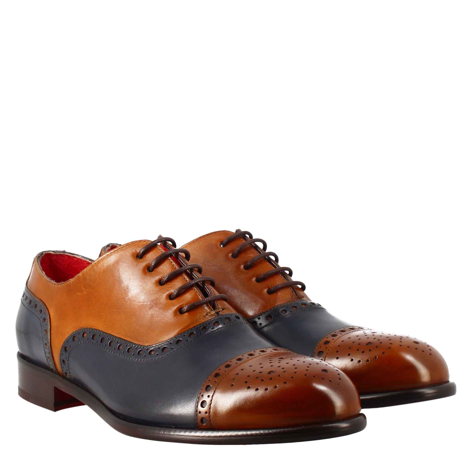 Semi Brogue Leather Oxford Shoes For Men