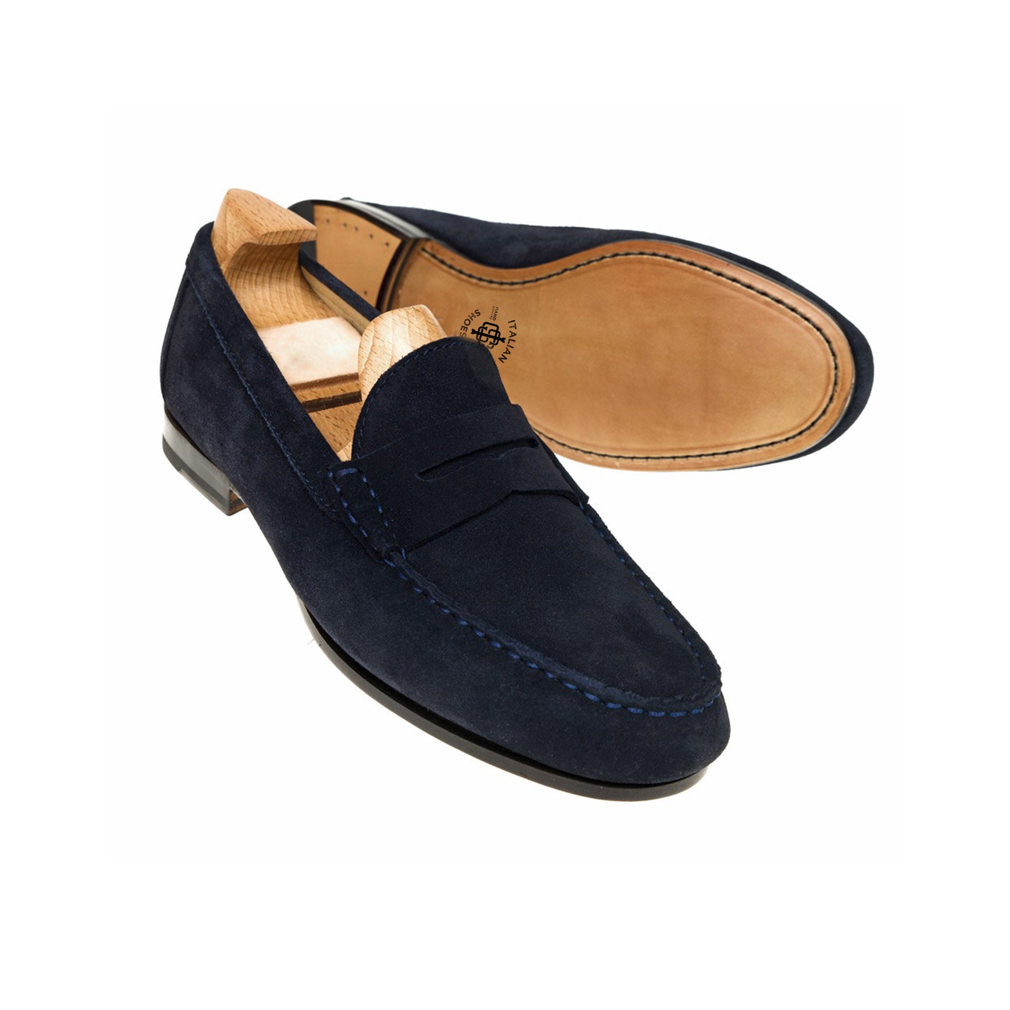 Navy Leather Penny Loafers