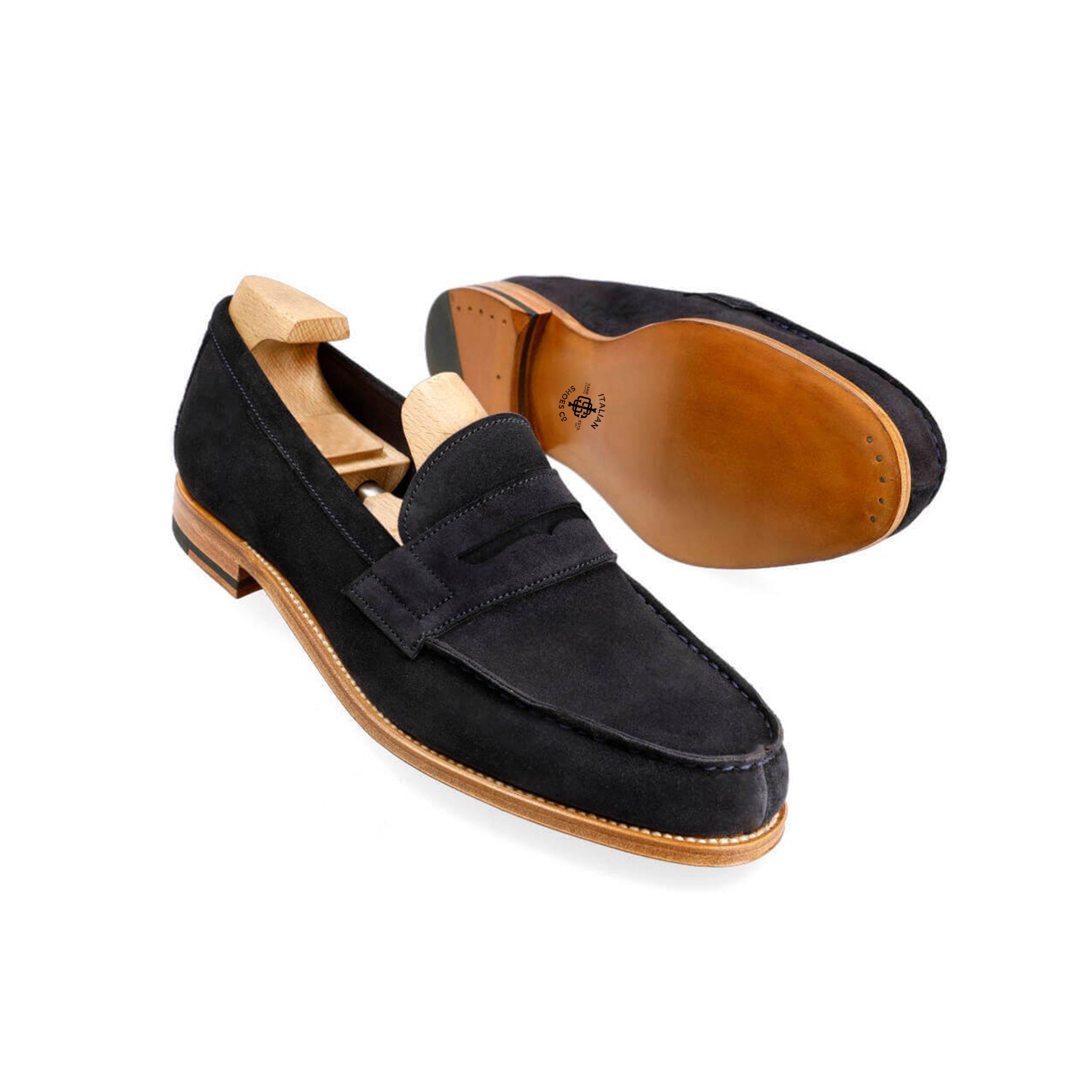 Navy Suede Penny Loafer