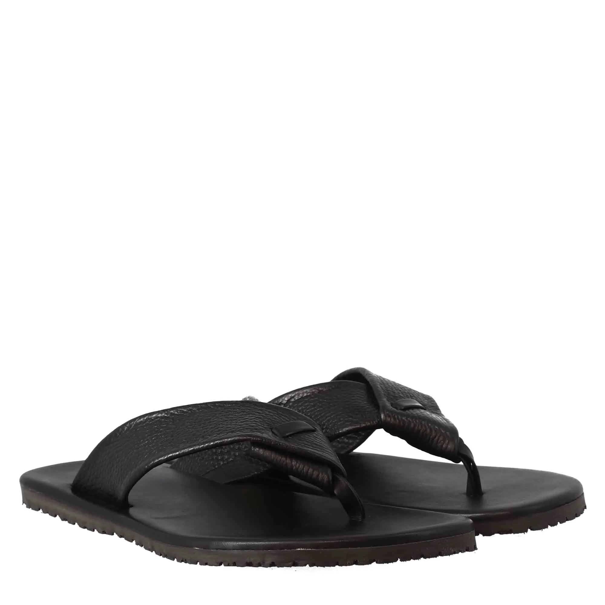 Men's Black Leather Thong Sandals