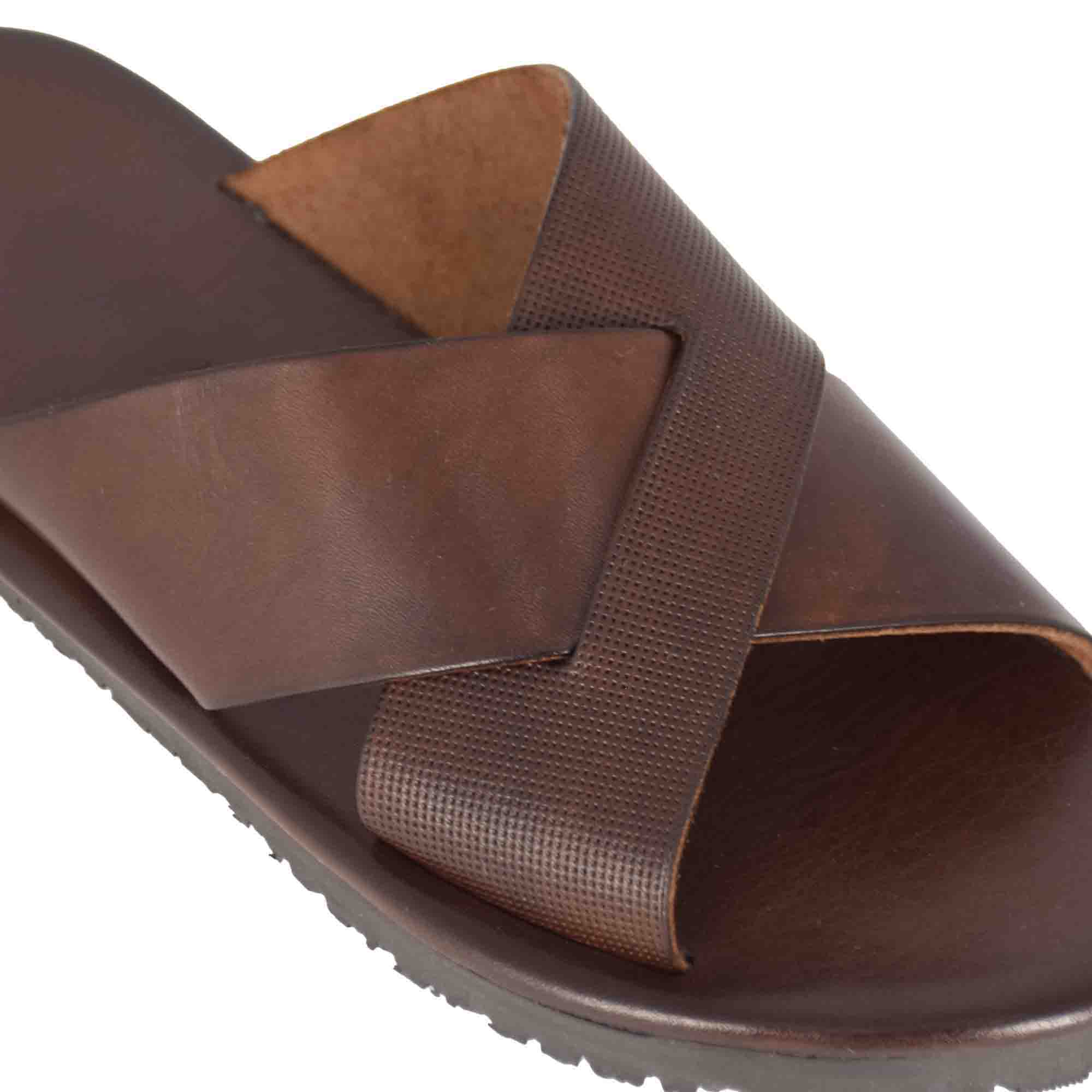 Brown Leather Men's Cross-Banded Slip on