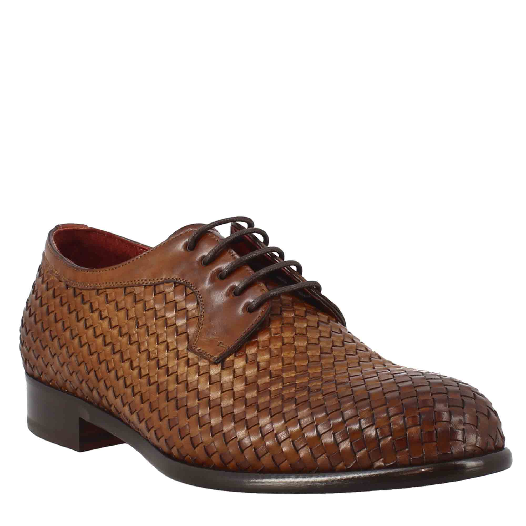 Brown Derby in Woven full grain leather