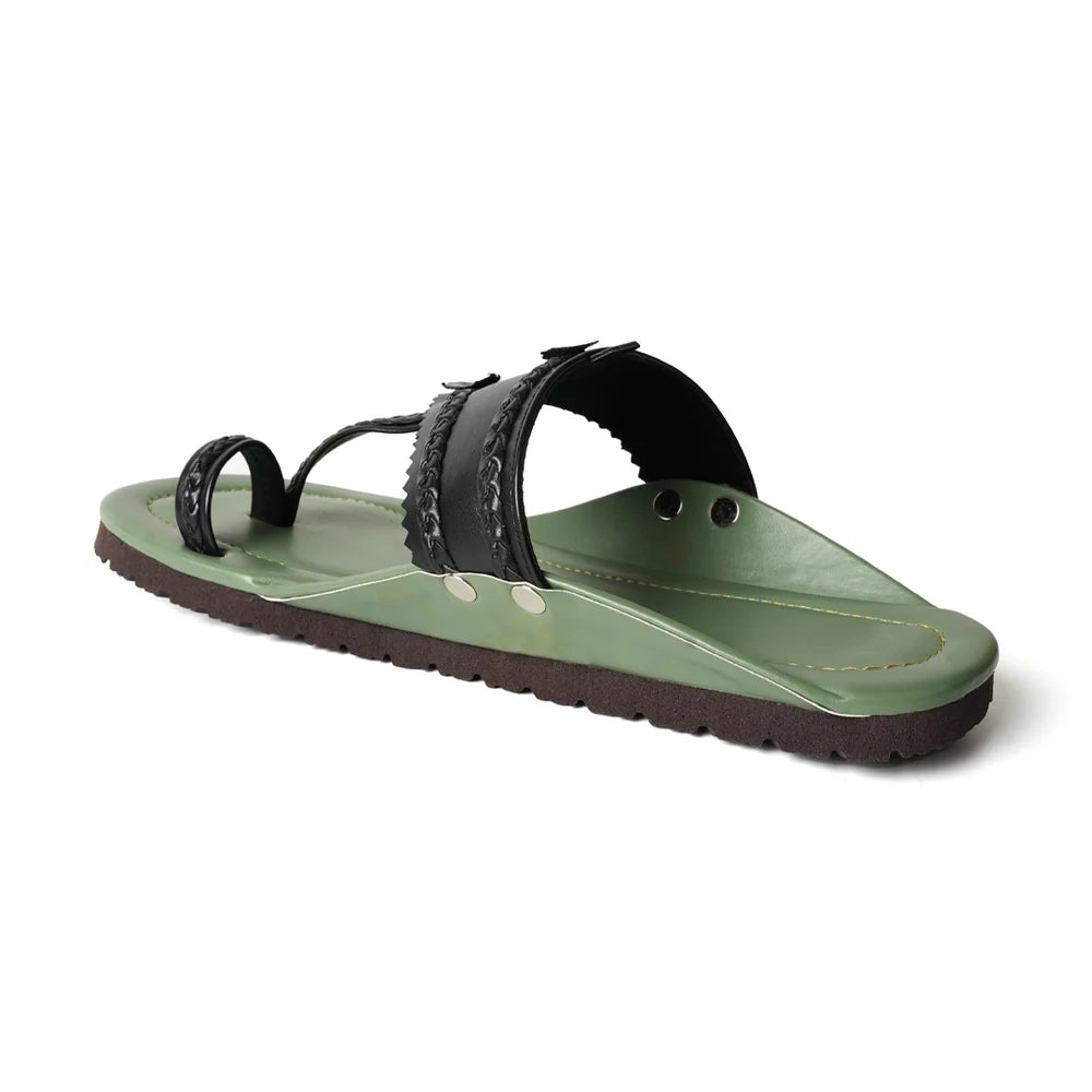 Kolhapuri Sandals - Olive Green Leather