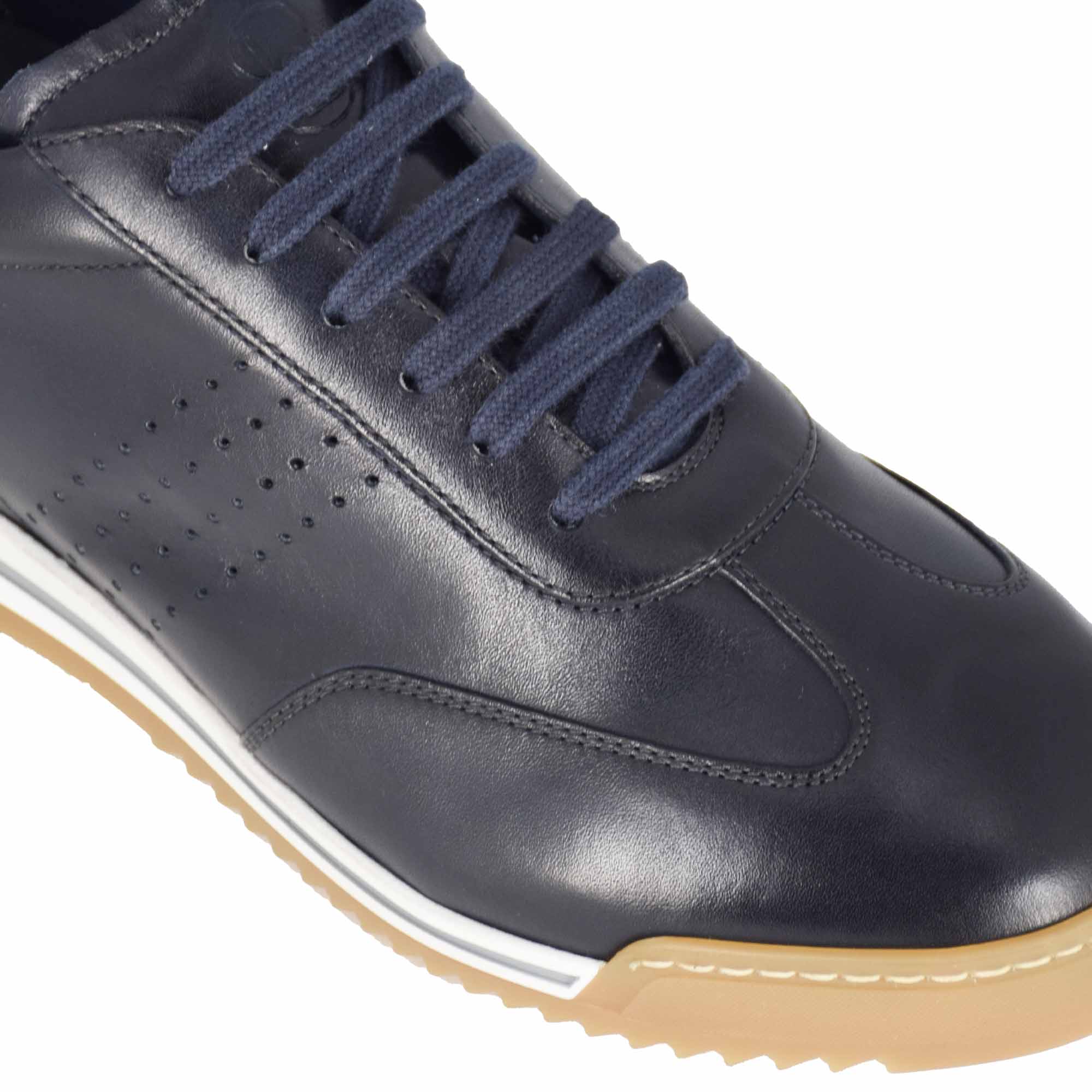Men's Casual Sneaker In Blue Leather