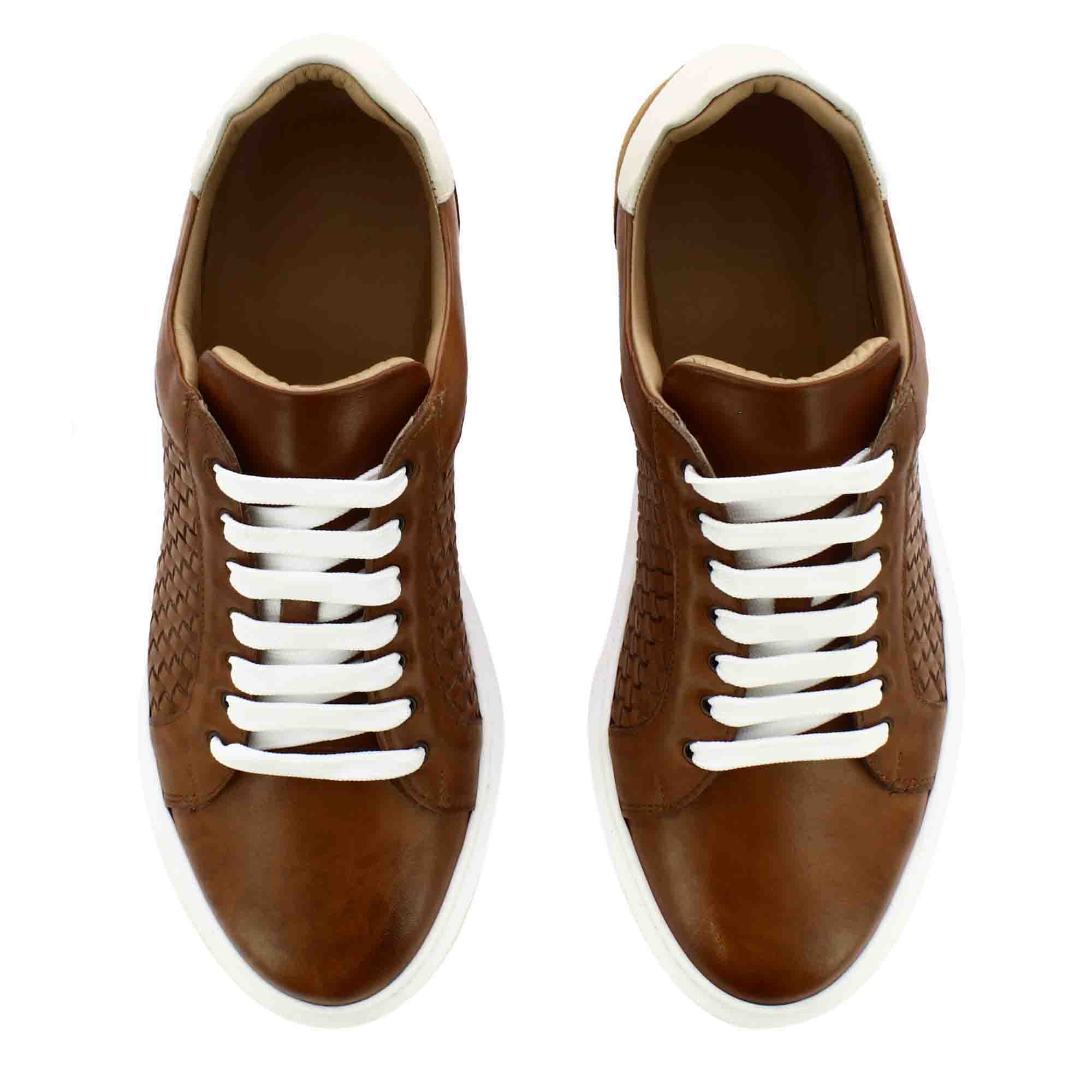 Casual Brown Woven Leather Italian