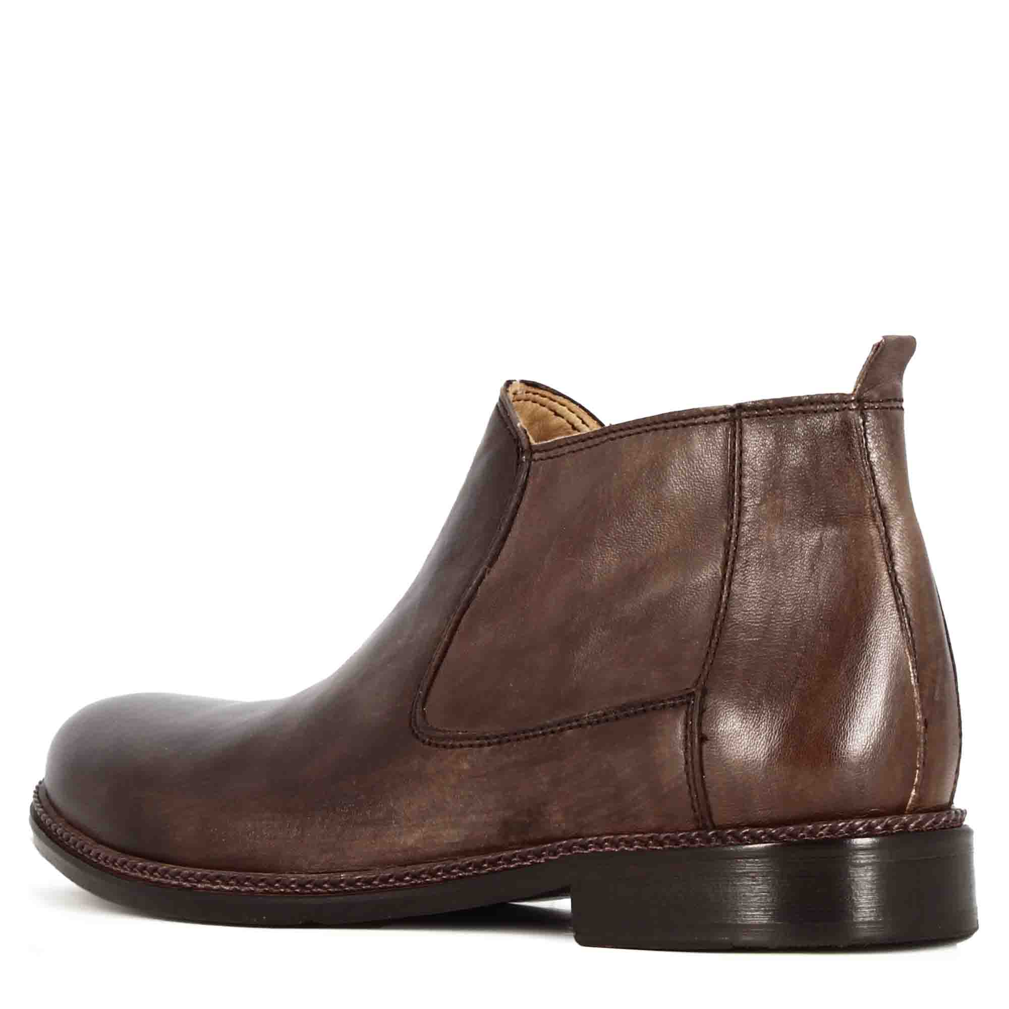 Dark Brown Leather Ankle Boots