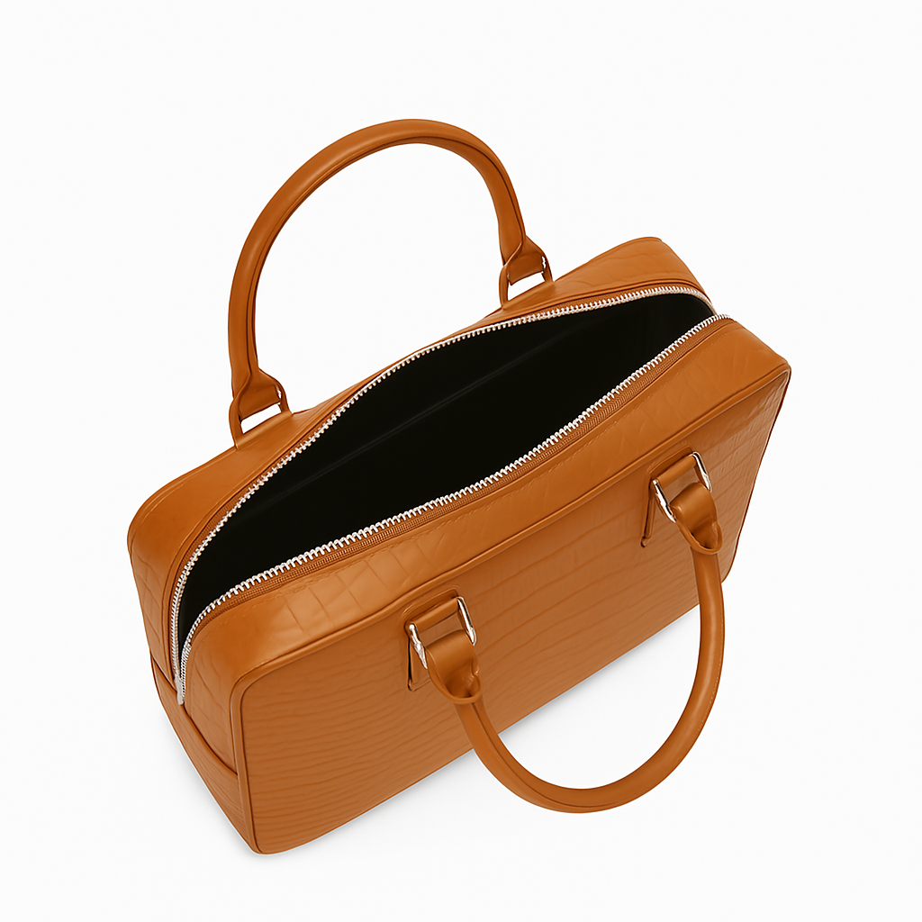 Italian Croco Leather Textured Briefcase Tan Edition