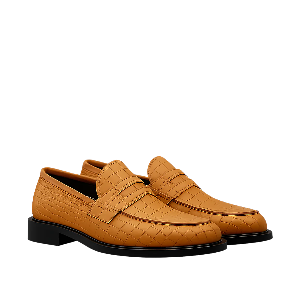 Croco Leather Printed Loafers Tan