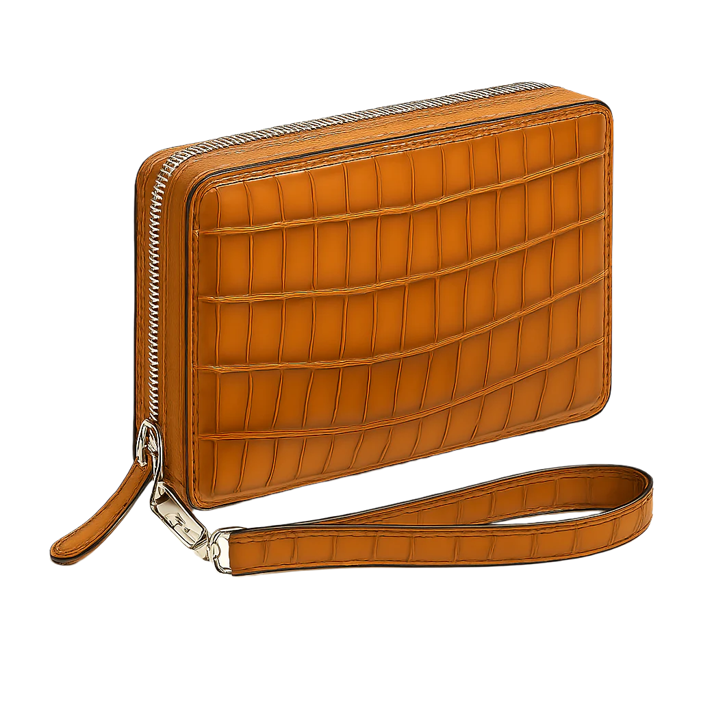 Croco Tan Textured Around Zip Wallet