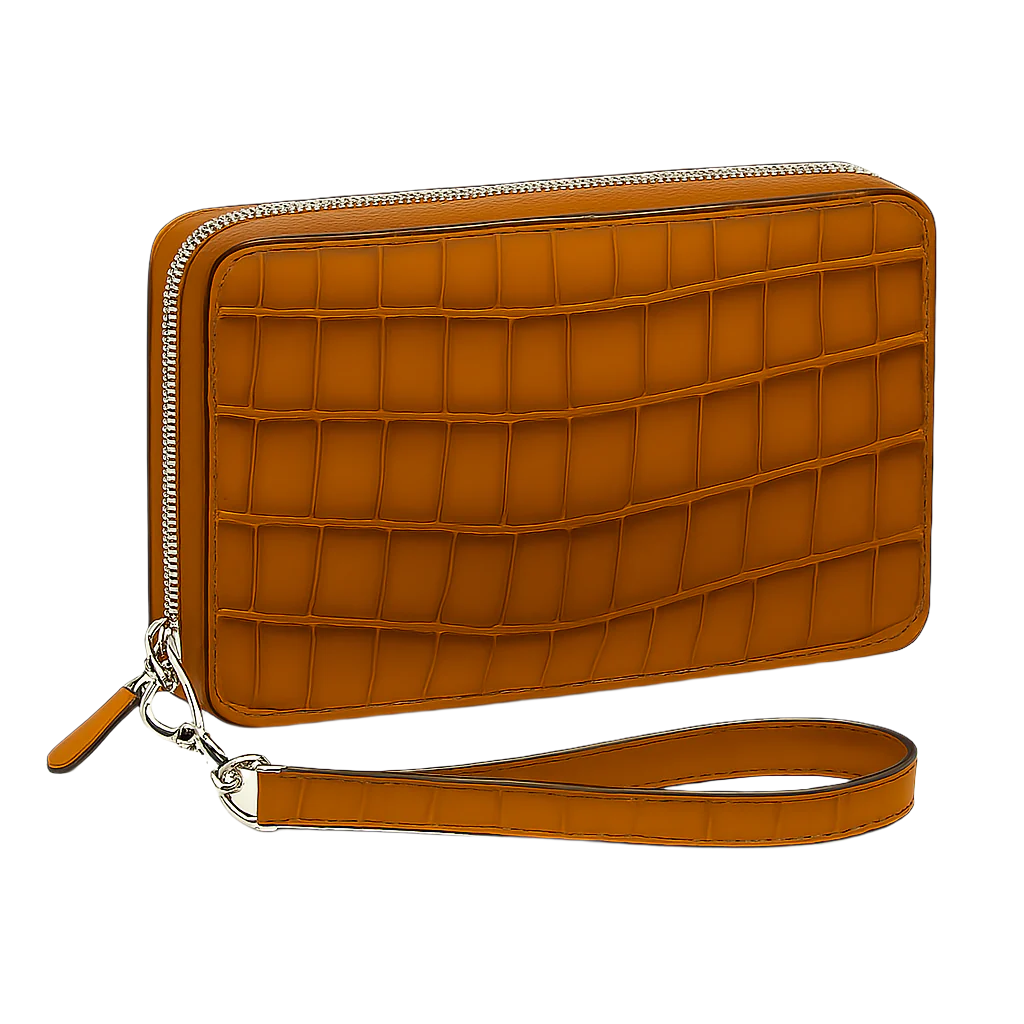 Croco Tan Textured Around Zip Wallet