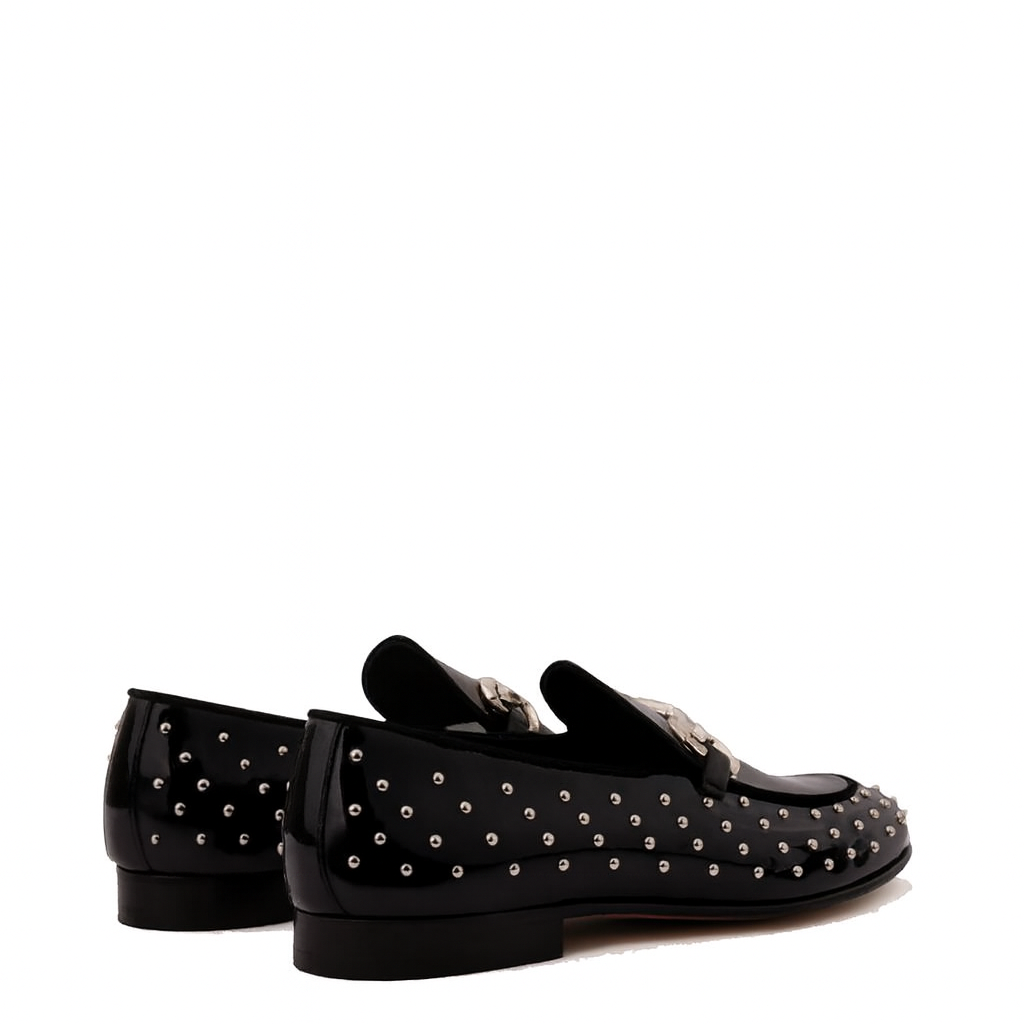 Black Spike Leather Bit Dress Loafer Men Shoe