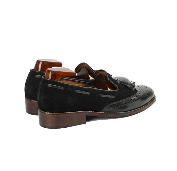 Tassel Suede Black Leather Loafer
