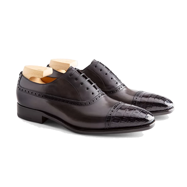 Oxford Classy Leather Dark Grey Shoes