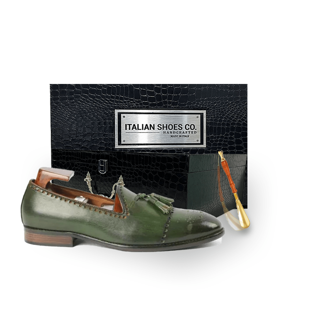 Tassel Leather Dark Green Italian Loafer
