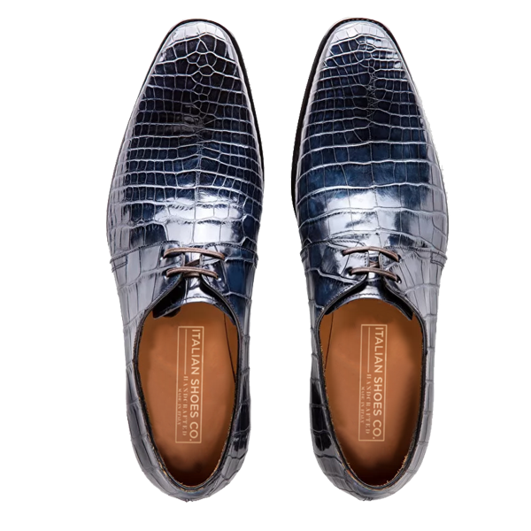 Derby Blucher Blue Italian Leather Shoes