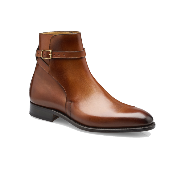 Classy Shiny Brown Italian Leather Around Buckle Strap Boots 696