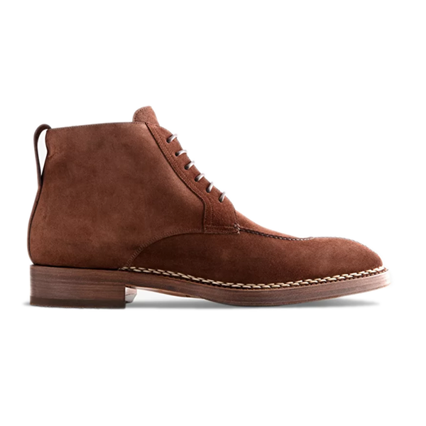 Derby Ankle Brown Suede Italian Leather Shoes For Man 628