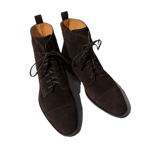 Derby Tan Color Brown Suede Leather High Ankle Boots