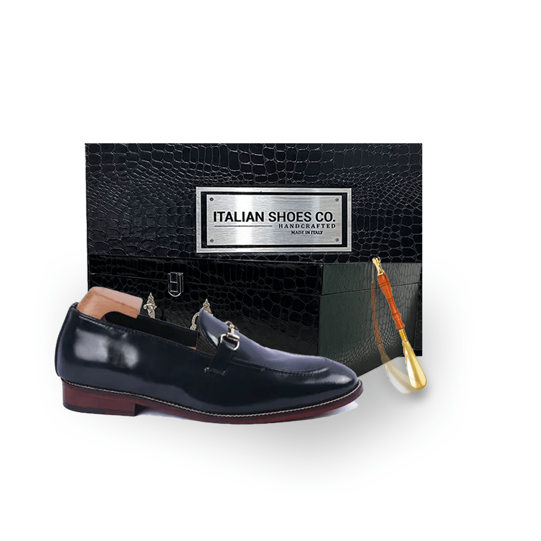 Penny Navy Blue Leather Loafer Shoes Online