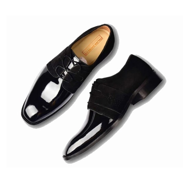 Derby Blucher Shiny Black Hand Polish Shoes