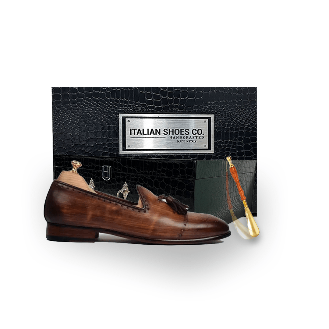 Tassel Brown Hand Painted Patina Leather Loafer