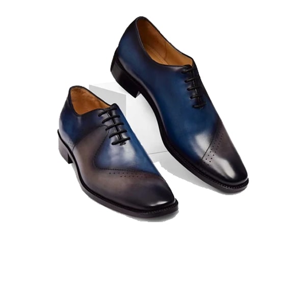 Dual-Shade Navy Brown Lace-Up Oxford Shoe