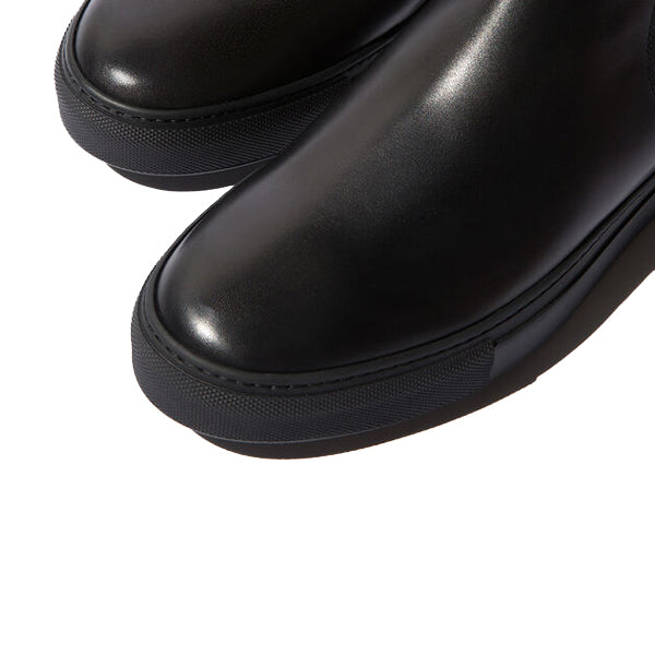 Classic Chelsea Round Toe Black Leather Ankle Boots