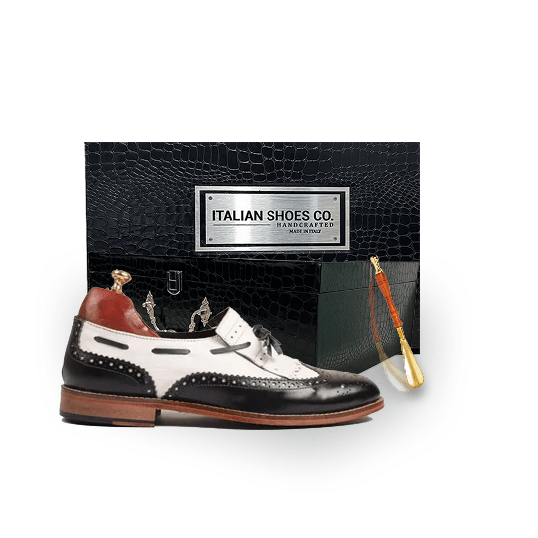 Wingtip Tassel Black and White Leather Shoes