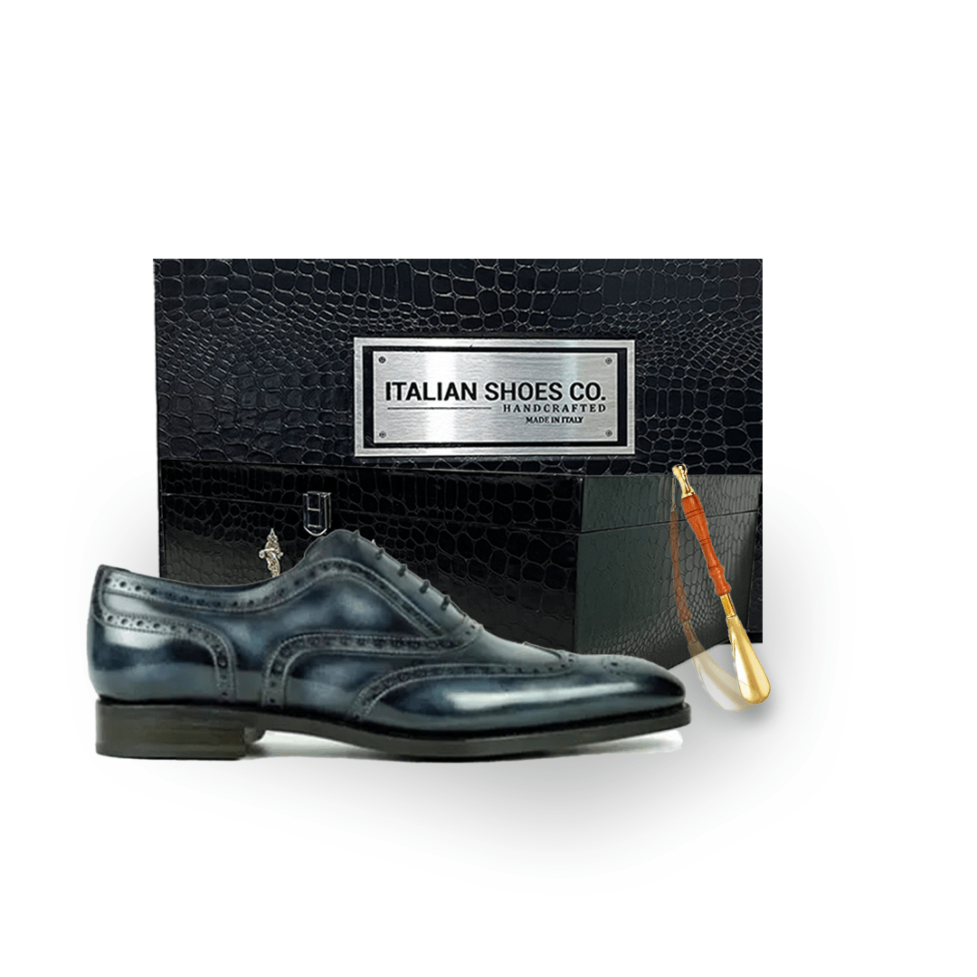 Wingtip Oxford Dark Grey Italian Leather Men Shoes