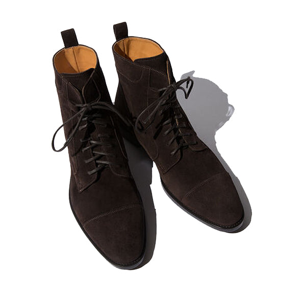 Derby Tan Color Brown Suede Leather High Ankle Boots