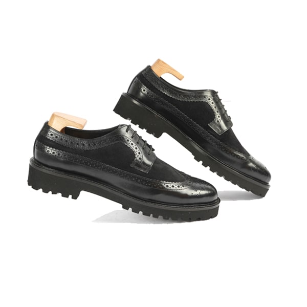 Wingtip Derby Black Leather Hand Made Dress up Shoes
