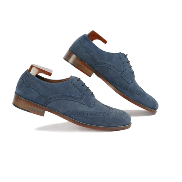 Wingtip Derby Blucher Suede Blue Leather Shoes